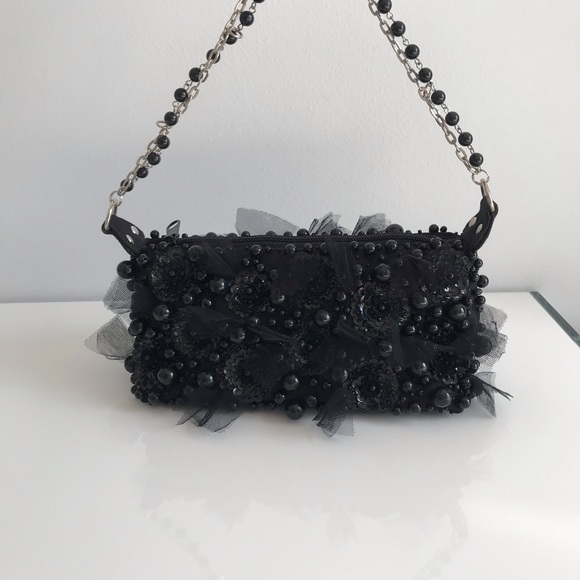 COPY - NWOT Black Mini Bag Patchwork with Black Pearl Sequin and Tulle 90’s Y2K - Picture 16 of 16